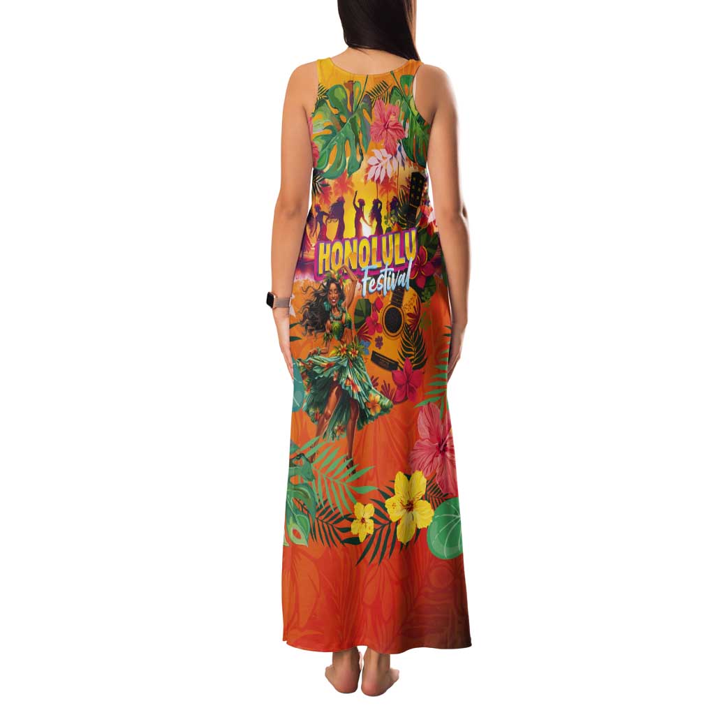 Hawaiian Honolulu Festival Tank Maxi Dress Hawaiian Identity - Hula Dancer and Ukulele Tropical Plants Style LT03 - Polynesian Pride