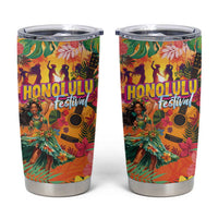 Hawaiian Honolulu Festival Tumbler Cup Hawaiian Identity - Hula Dancer and Ukulele Tropical Plants Style LT03 Orange - Polynesian Pride