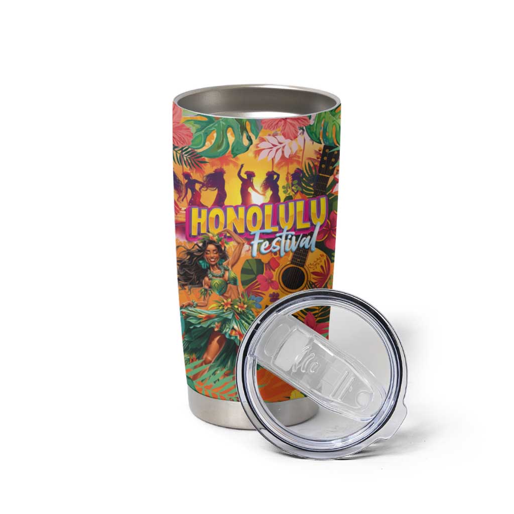 Hawaiian Honolulu Festival Tumbler Cup Hawaiian Identity - Hula Dancer and Ukulele Tropical Plants Style LT03 - Polynesian Pride