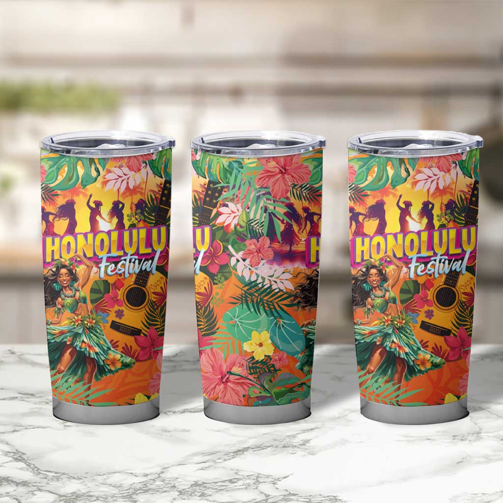 Hawaiian Honolulu Festival Tumbler Cup Hawaiian Identity - Hula Dancer and Ukulele Tropical Plants Style LT03 - Polynesian Pride