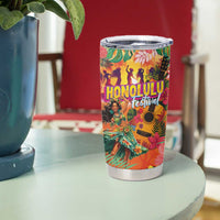 Hawaiian Honolulu Festival Tumbler Cup Hawaiian Identity - Hula Dancer and Ukulele Tropical Plants Style LT03 - Polynesian Pride