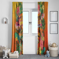 Hawaiian Honolulu Festival Window Curtain Hawaiian Identity - Hula Dancer and Ukulele Tropical Plants Style