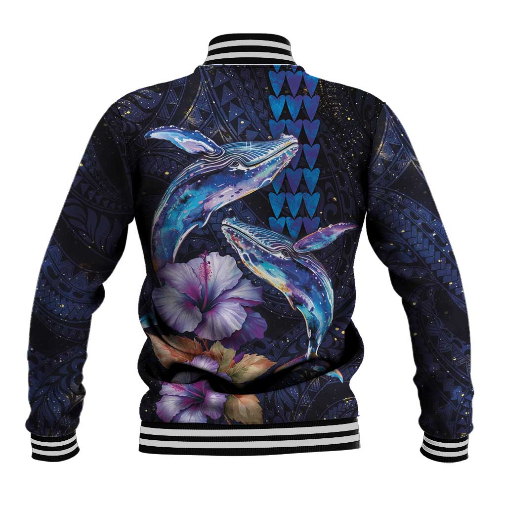 Hawaiian Whales Love Couple Baseball Jacket Hibiscus and Kakau Art Tattoo Night Sky Vibe LT03 - Polynesian Pride