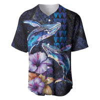 Hawaiian Whales Love Couple Baseball Jersey Hibiscus and Kakau Art Tattoo Night Sky Vibe LT03 Navy - Polynesian Pride