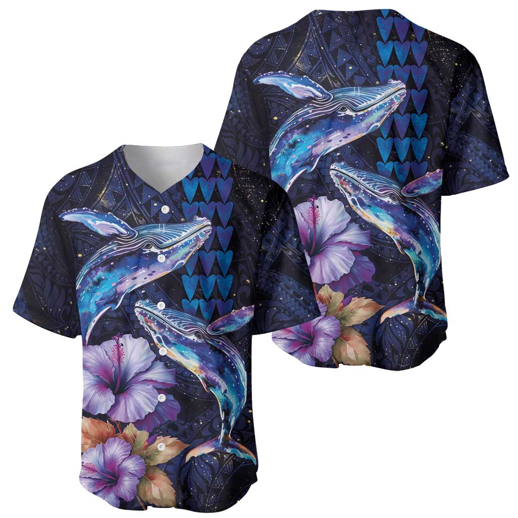 Hawaiian Whales Love Couple Baseball Jersey Hibiscus and Kakau Art Tattoo Night Sky Vibe LT03 - Polynesian Pride