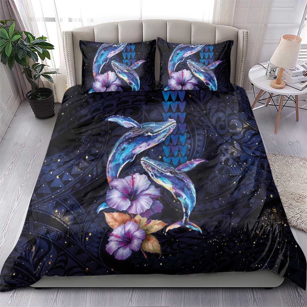 Hawaiian Whales Love Couple Bedding Set Hibiscus and Kakau Art Tattoo Night Sky Vibe LT03 - Polynesian Pride