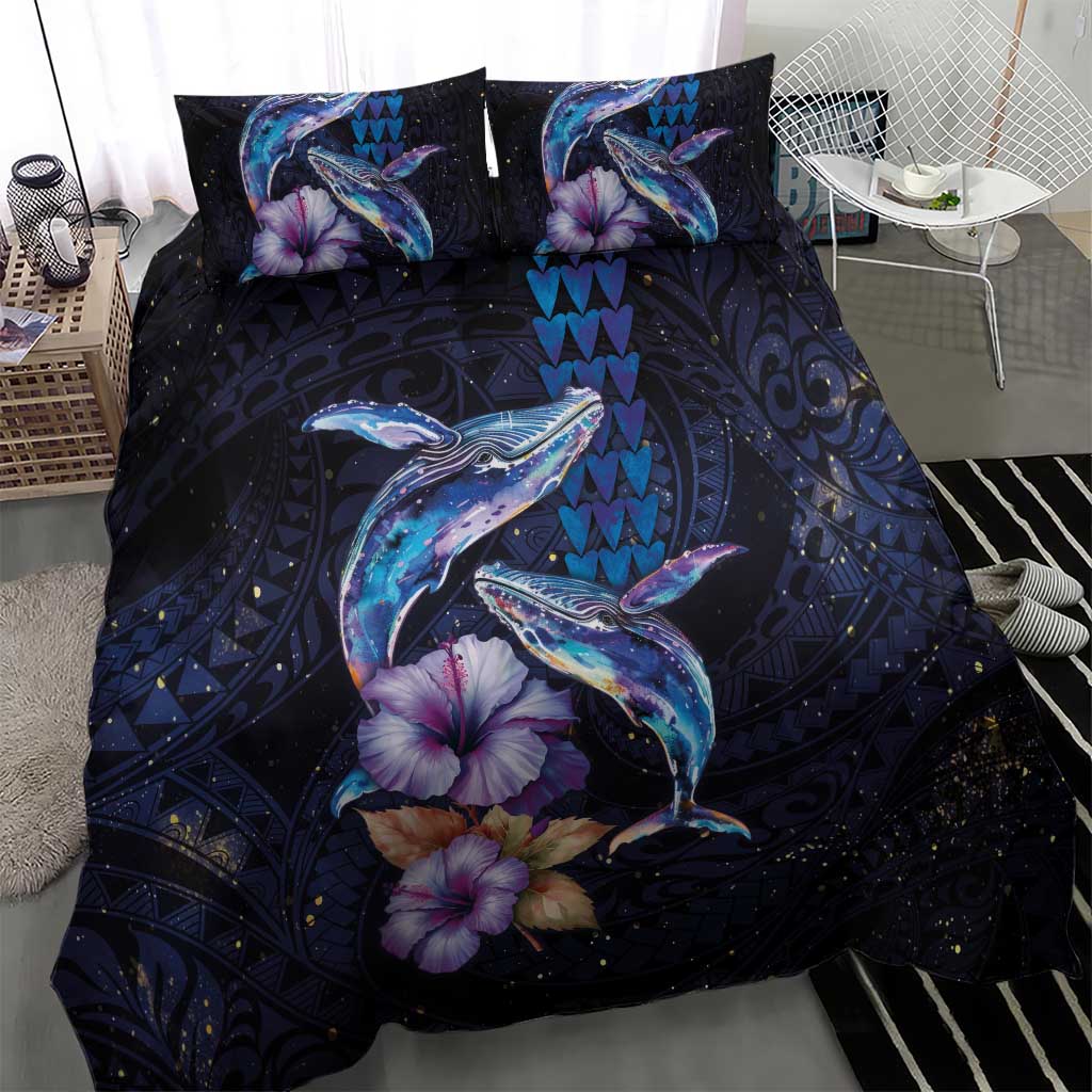 Hawaiian Whales Love Couple Bedding Set Hibiscus and Kakau Art Tattoo Night Sky Vibe LT03 - Polynesian Pride