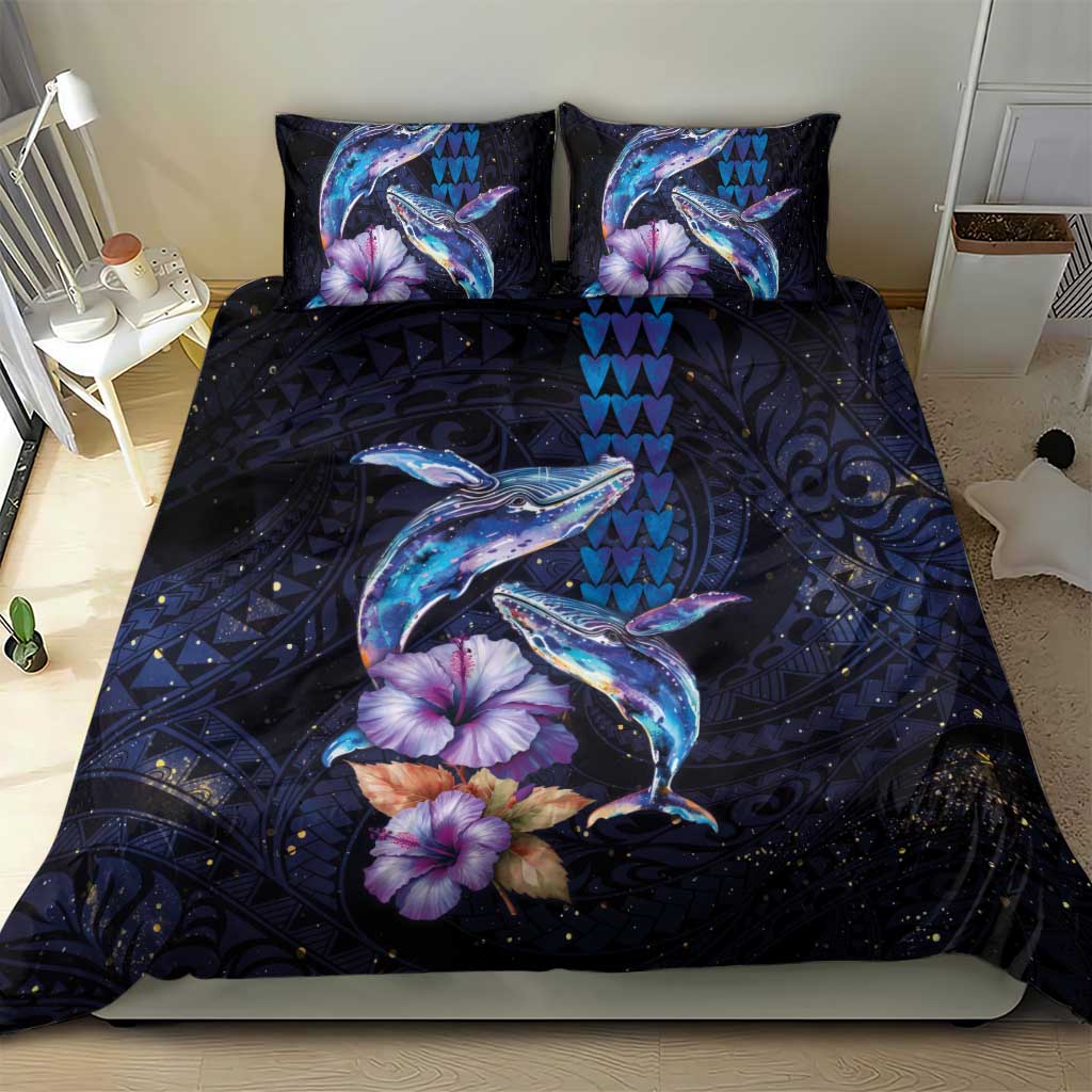 Hawaiian Whales Love Couple Bedding Set Hibiscus and Kakau Art Tattoo Night Sky Vibe LT03 - Polynesian Pride