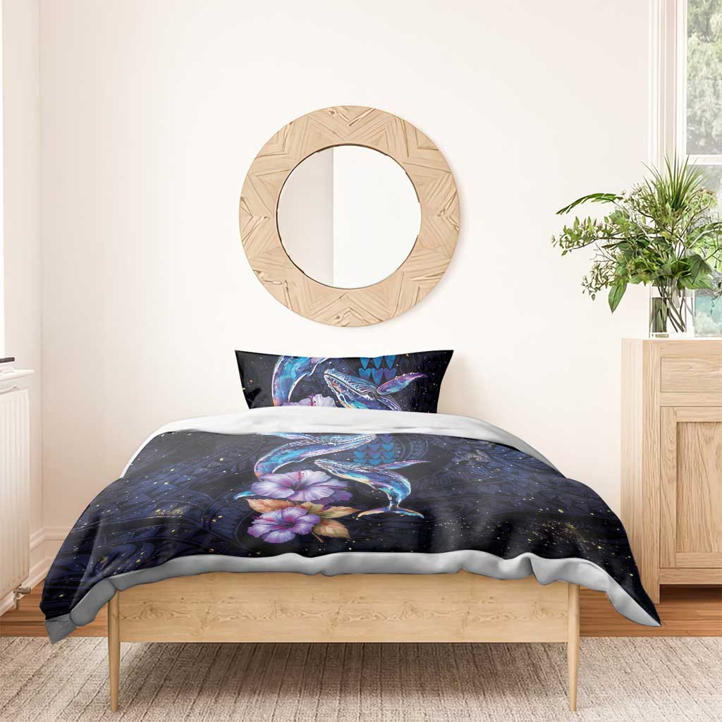 Hawaiian Whales Love Couple Bedding Set Hibiscus and Kakau Art Tattoo Night Sky Vibe LT03 - Polynesian Pride