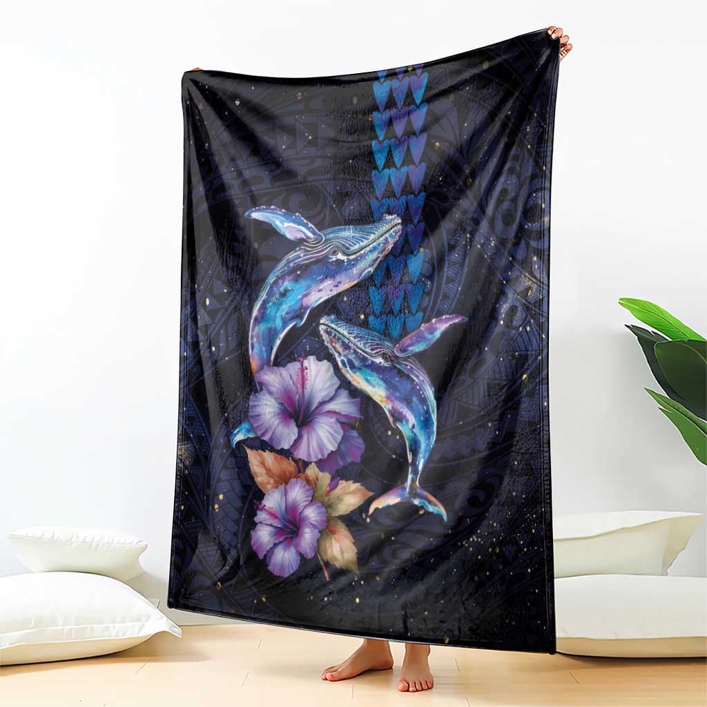Hawaiian Whales Love Couple Blanket Hibiscus and Kakau Art Tattoo Night Sky Vibe LT03 - Polynesian Pride