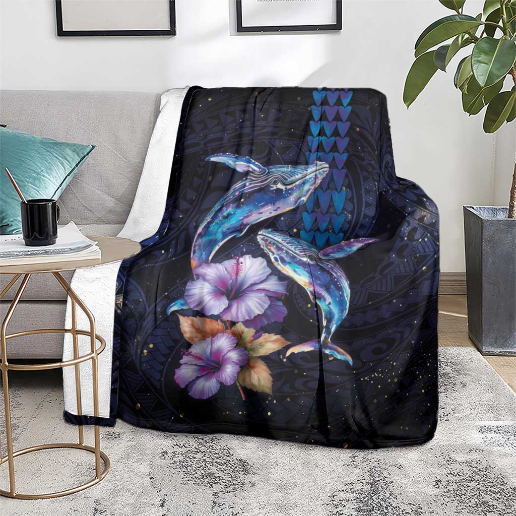 Hawaiian Whales Love Couple Blanket Hibiscus and Kakau Art Tattoo Night Sky Vibe LT03 - Polynesian Pride