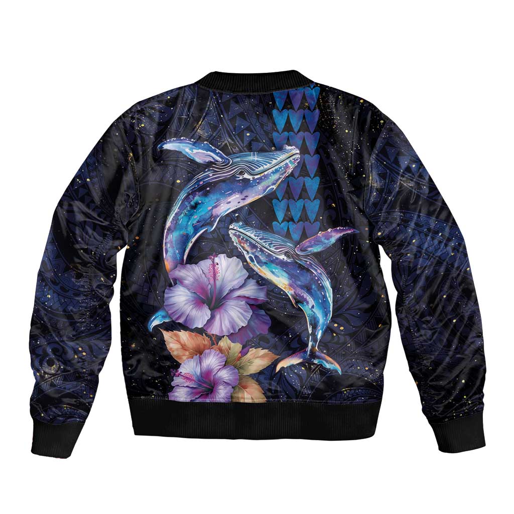 Hawaiian Whales Love Couple Bomber Jacket Hibiscus and Kakau Art Tattoo Night Sky Vibe LT03 - Polynesian Pride
