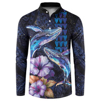 Hawaiian Whales Love Couple Button Sweatshirt Hibiscus and Kakau Art Tattoo Night Sky Vibe LT03 Navy - Polynesian Pride
