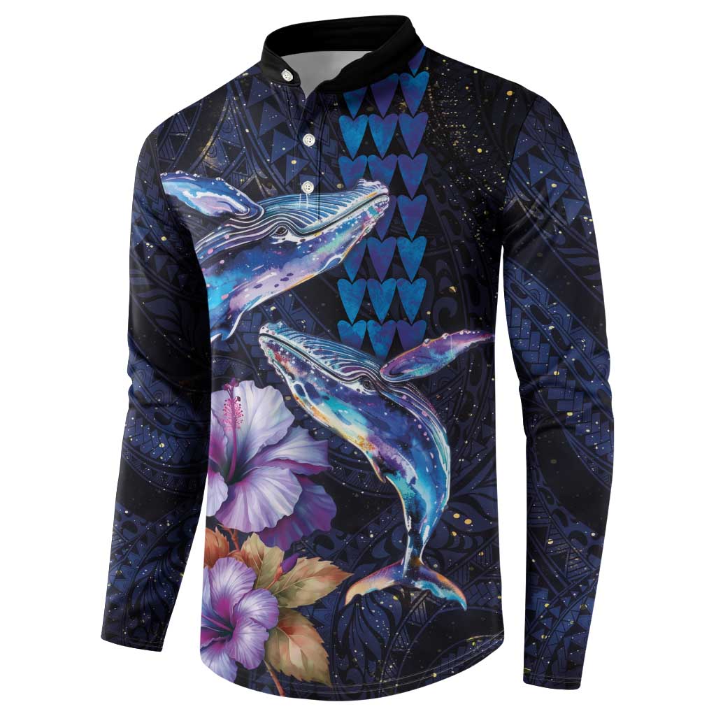 Hawaiian Whales Love Couple Button Sweatshirt Hibiscus and Kakau Art Tattoo Night Sky Vibe LT03 - Polynesian Pride