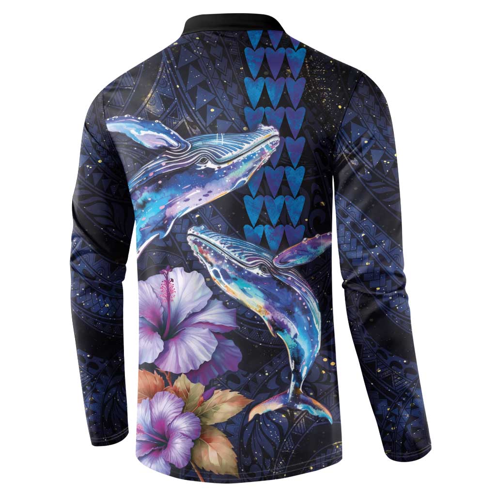 Hawaiian Whales Love Couple Button Sweatshirt Hibiscus and Kakau Art Tattoo Night Sky Vibe LT03 - Polynesian Pride