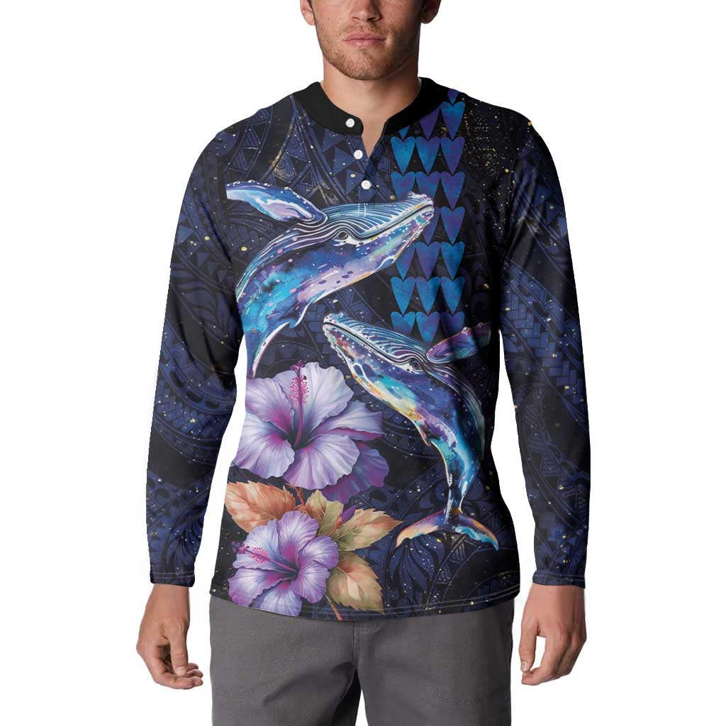 Hawaiian Whales Love Couple Button Sweatshirt Hibiscus and Kakau Art Tattoo Night Sky Vibe LT03 - Polynesian Pride