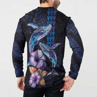 Hawaiian Whales Love Couple Button Sweatshirt Hibiscus and Kakau Art Tattoo Night Sky Vibe LT03 - Polynesian Pride