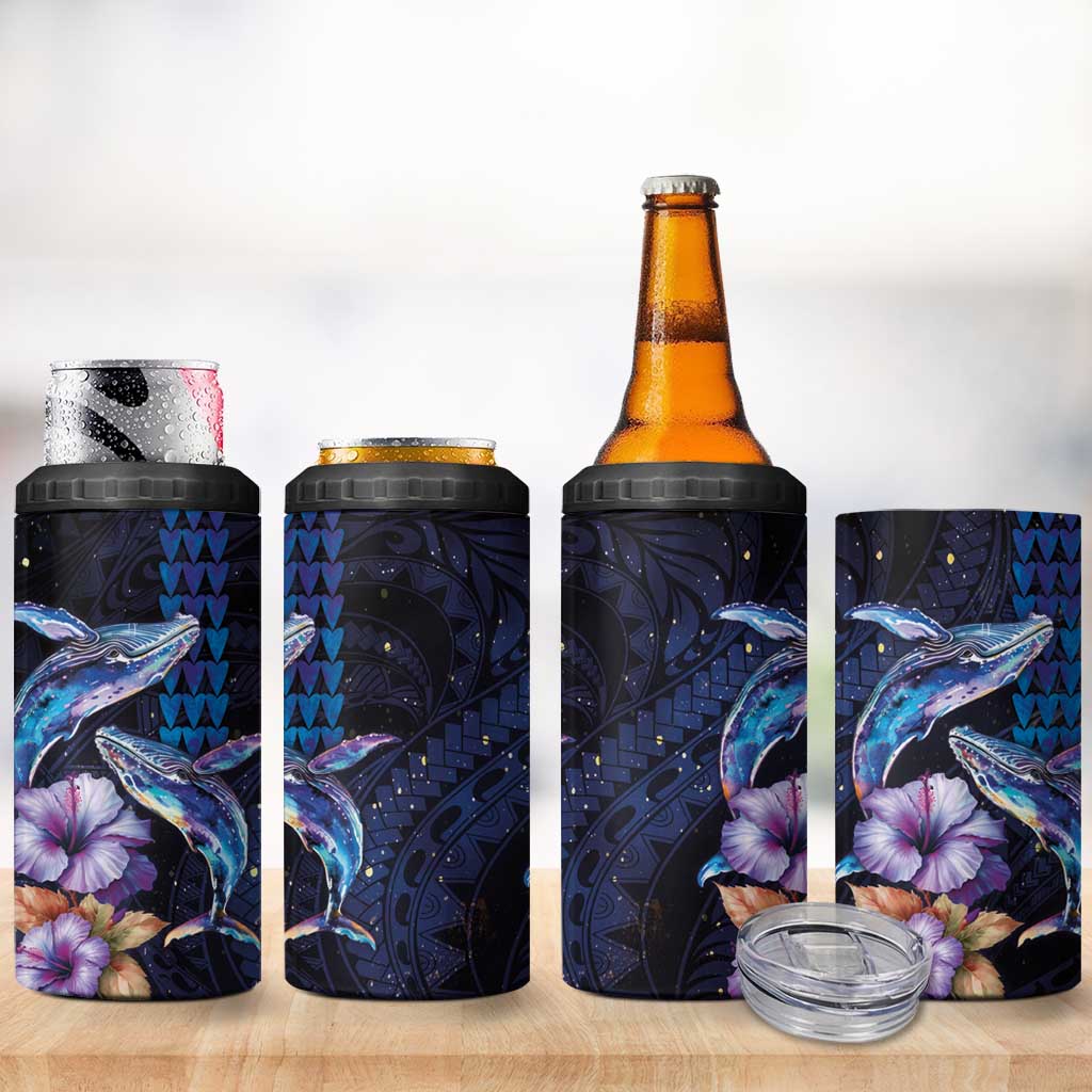 Hawaiian Whales Love Couple 4 in 1 Can Cooler Tumbler Hibiscus and Kakau Art Tattoo Night Sky Vibe LT03 - Polynesian Pride