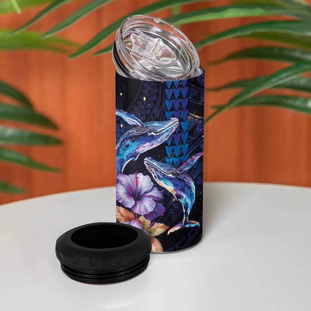 Hawaiian Whales Love Couple 4 in 1 Can Cooler Tumbler Hibiscus and Kakau Art Tattoo Night Sky Vibe LT03 - Polynesian Pride