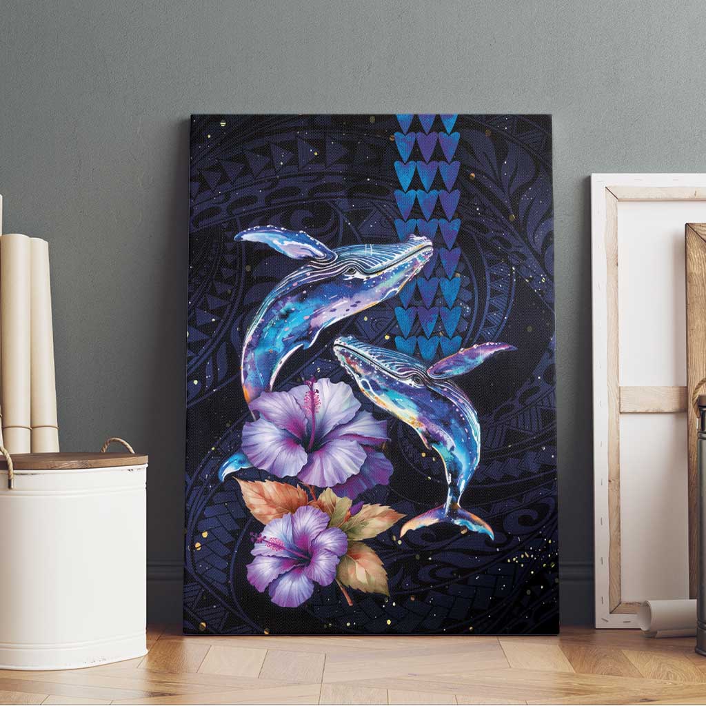 Hawaiian Whales Love Couple Canvas Wall Art Hibiscus and Kakau Art Tattoo Night Sky Vibe LT03 - Polynesian Pride
