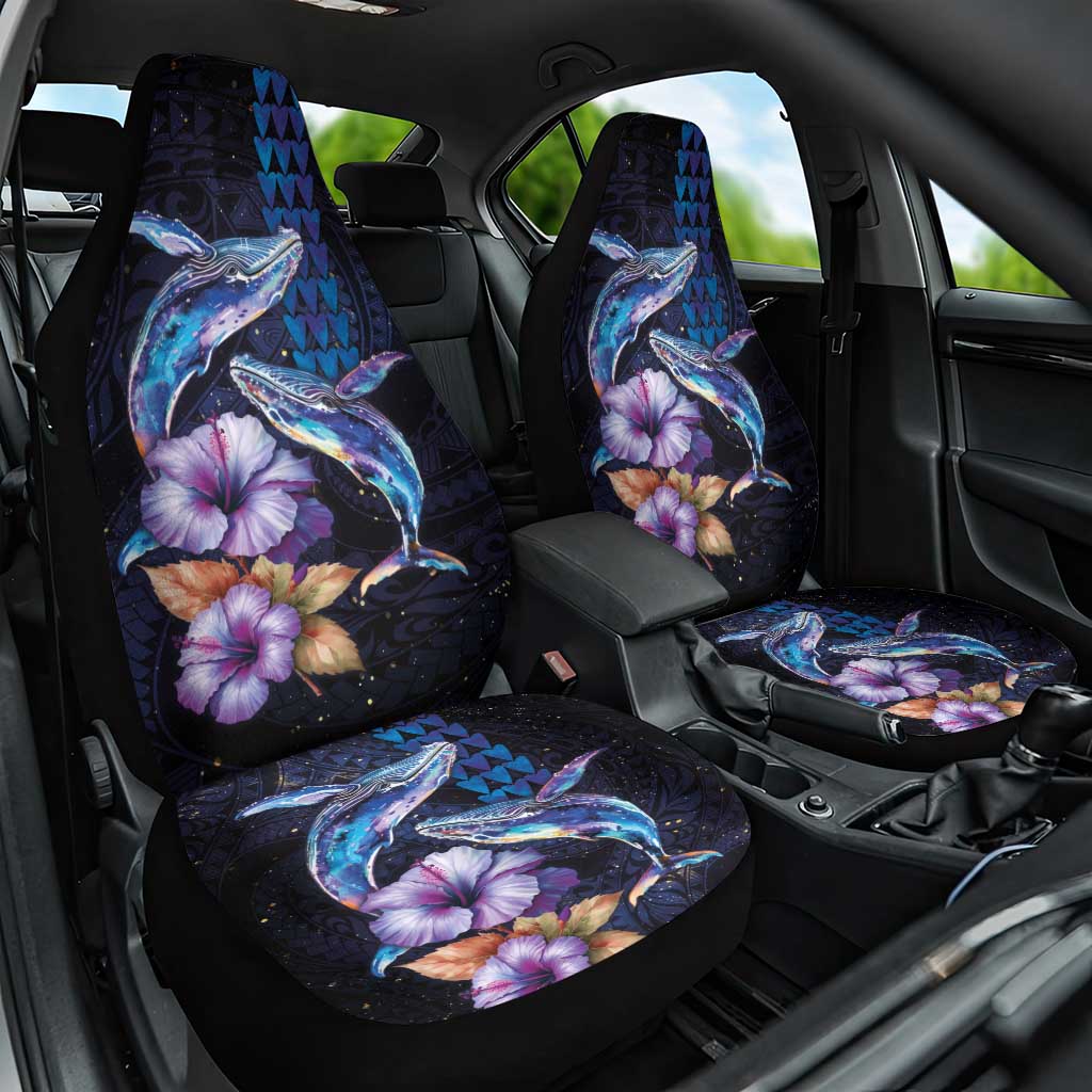 Hawaiian Whales Love Couple Car Seat Cover Hibiscus and Kakau Art Tattoo Night Sky Vibe LT03 One Size Navy - Polynesian Pride