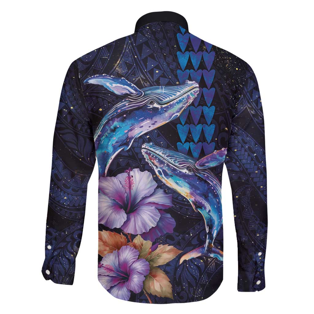 Hawaiian Whales Love Couple Family Matching Mermaid Dress and Hawaiian Shirt Hibiscus and Kakau Art Tattoo Night Sky Vibe LT03 - Polynesian Pride