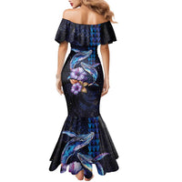 Hawaiian Whales Love Couple Family Matching Mermaid Dress and Hawaiian Shirt Hibiscus and Kakau Art Tattoo Night Sky Vibe LT03 - Polynesian Pride