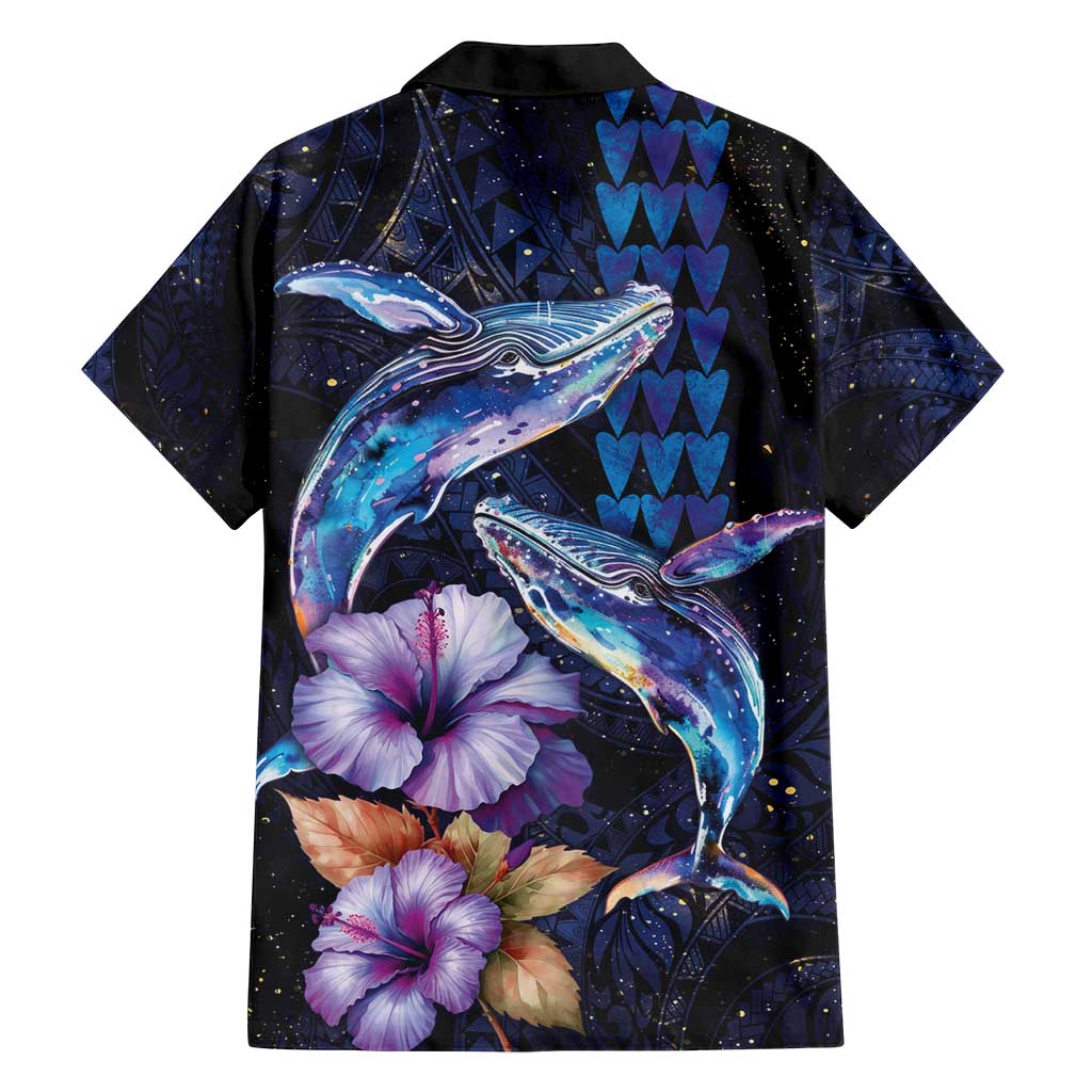 Hawaiian Whales Love Couple Family Matching Off Shoulder Maxi Dress and Hawaiian Shirt Hibiscus and Kakau Art Tattoo Night Sky Vibe LT03 - Polynesian Pride
