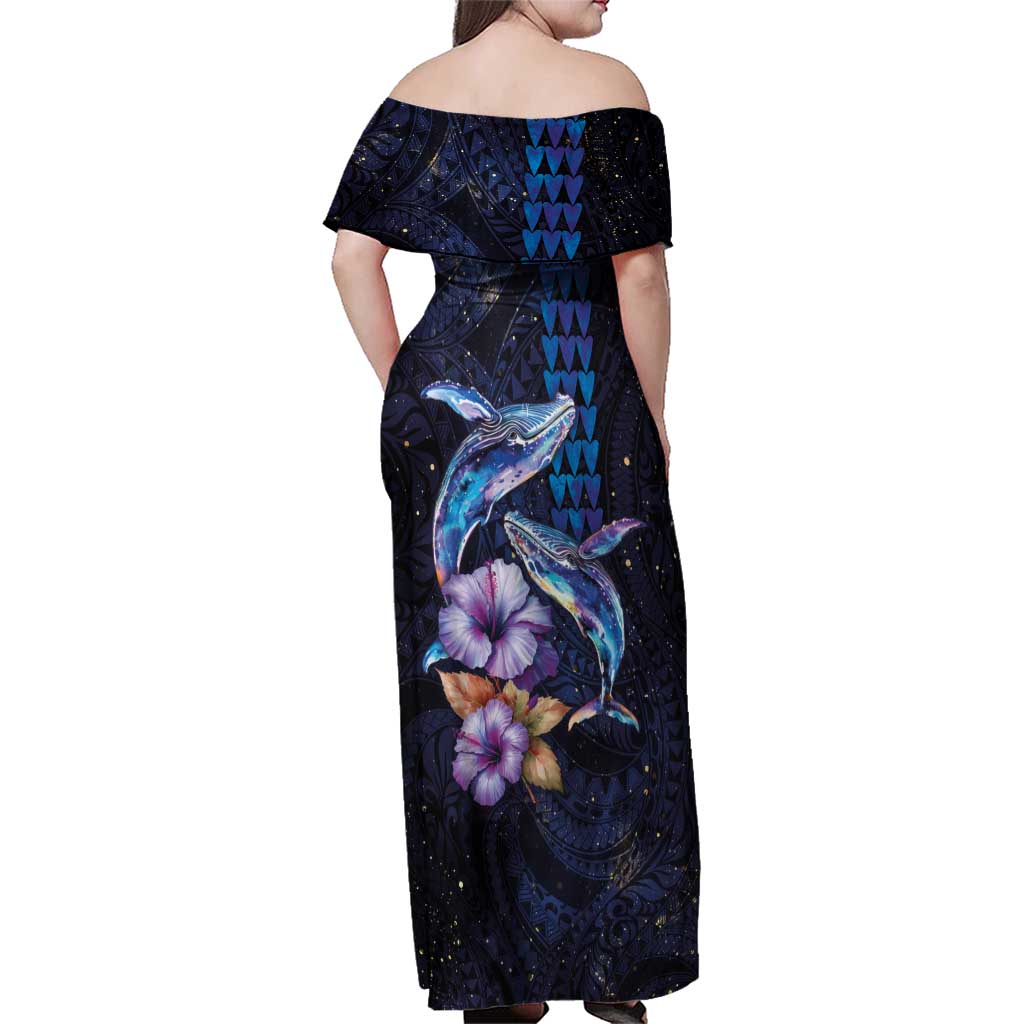 Hawaiian Whales Love Couple Family Matching Off Shoulder Maxi Dress and Hawaiian Shirt Hibiscus and Kakau Art Tattoo Night Sky Vibe LT03 - Polynesian Pride