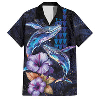 Hawaiian Whales Love Couple Family Matching Puletasi and Hawaiian Shirt Hibiscus and Kakau Art Tattoo Night Sky Vibe LT03 Dad's Shirt - Short Sleeve Navy - Polynesian Pride