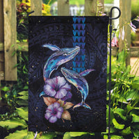 Hawaiian Whales Love Couple Garden Flag Hibiscus and Kakau Art Tattoo Night Sky Vibe LT03 Garden Flag Navy - Polynesian Pride