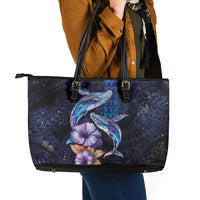 Hawaiian Whales Love Couple Leather Tote Bag Hibiscus and Kakau Art Tattoo Night Sky Vibe LT03 - Polynesian Pride