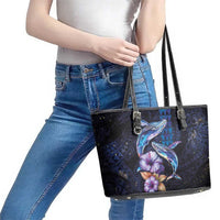 Hawaiian Whales Love Couple Leather Tote Bag Hibiscus and Kakau Art Tattoo Night Sky Vibe LT03 - Polynesian Pride