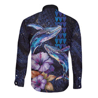 Hawaiian Whales Love Couple Long Sleeve Button Shirt Hibiscus and Kakau Art Tattoo Night Sky Vibe LT03 - Polynesian Pride