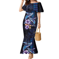 Hawaiian Whales Love Couple Mermaid Dress Hibiscus and Kakau Art Tattoo Night Sky Vibe LT03 Women Navy - Polynesian Pride