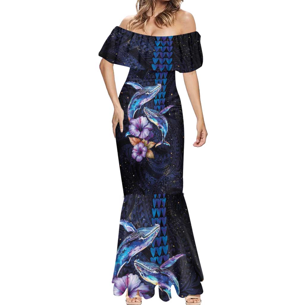 Hawaiian Whales Love Couple Mermaid Dress Hibiscus and Kakau Art Tattoo Night Sky Vibe LT03 - Polynesian Pride