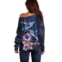 Hawaiian Whales Love Couple Off Shoulder Sweater Hibiscus and Kakau Art Tattoo Night Sky Vibe LT03 - Polynesian Pride
