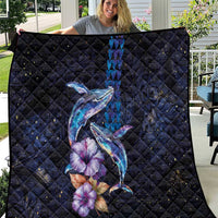 Hawaiian Whales Love Couple Quilt Hibiscus and Kakau Art Tattoo Night Sky Vibe LT03 Navy - Polynesian Pride