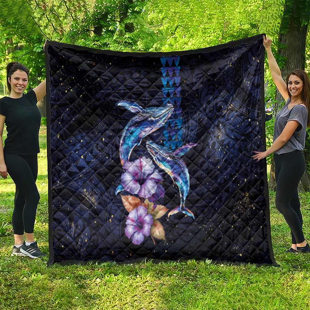 Hawaiian Whales Love Couple Quilt Hibiscus and Kakau Art Tattoo Night Sky Vibe LT03 - Polynesian Pride