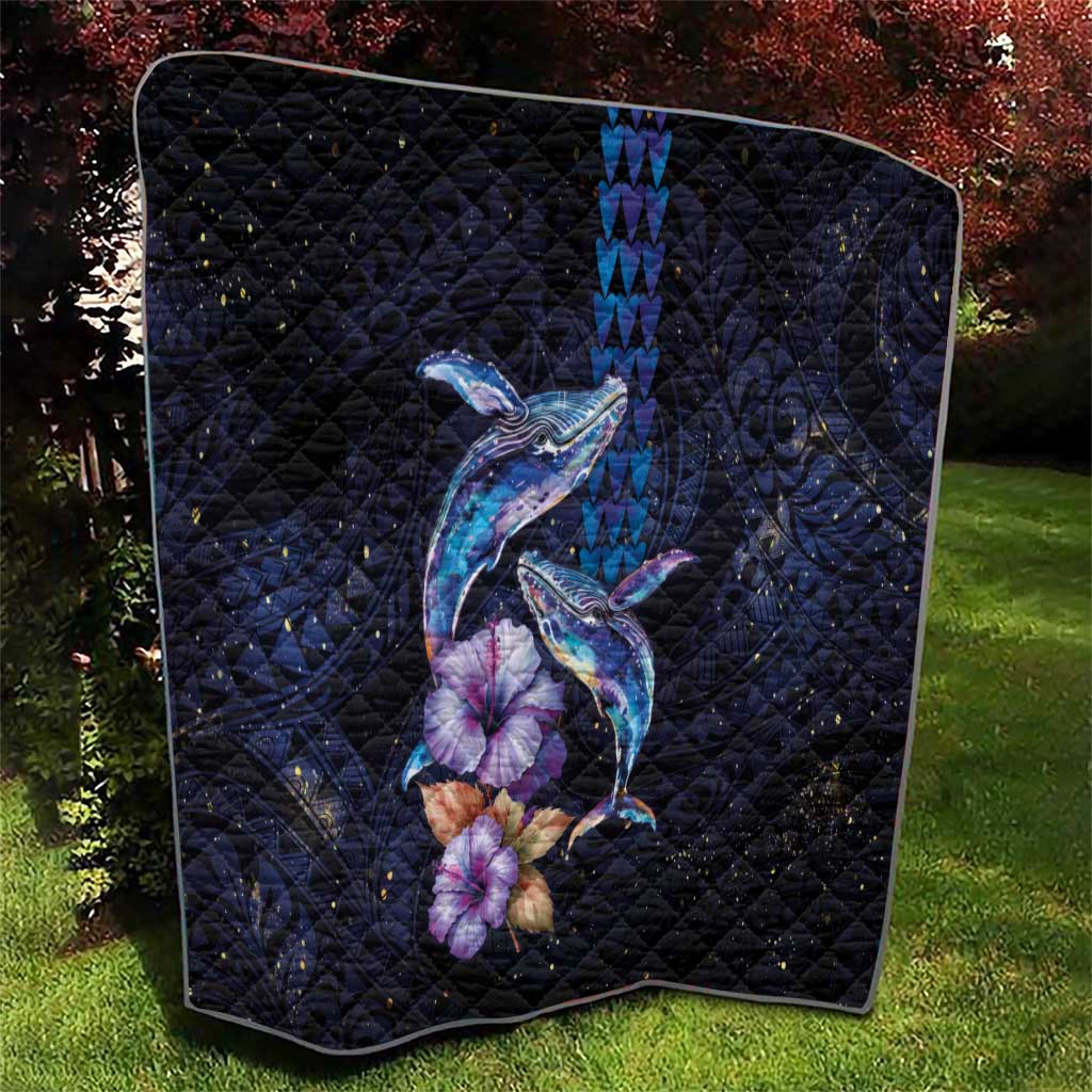 Hawaiian Whales Love Couple Quilt Hibiscus and Kakau Art Tattoo Night Sky Vibe LT03 - Polynesian Pride