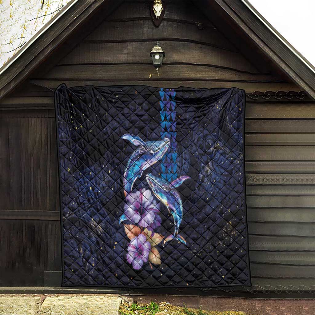 Hawaiian Whales Love Couple Quilt Hibiscus and Kakau Art Tattoo Night Sky Vibe LT03 - Polynesian Pride