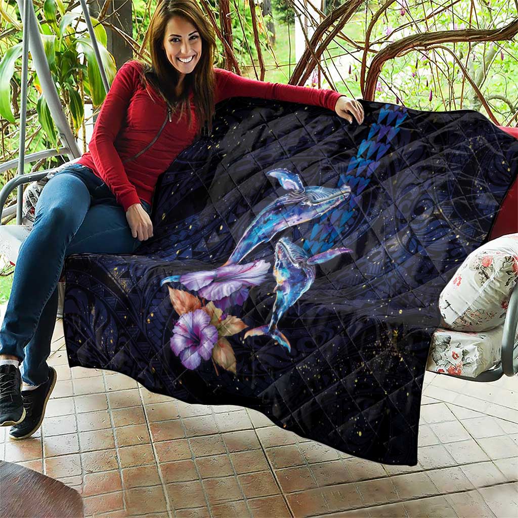 Hawaiian Whales Love Couple Quilt Hibiscus and Kakau Art Tattoo Night Sky Vibe LT03 - Polynesian Pride