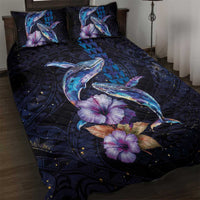Hawaiian Whales Love Couple Quilt Bed Set Hibiscus and Kakau Art Tattoo Night Sky Vibe LT03 Navy - Polynesian Pride