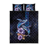 Hawaiian Whales Love Couple Quilt Bed Set Hibiscus and Kakau Art Tattoo Night Sky Vibe LT03 - Polynesian Pride