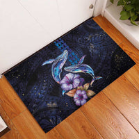 Hawaiian Whales Love Couple Rubber Doormat Hibiscus and Kakau Art Tattoo Night Sky Vibe LT03 - Polynesian Pride