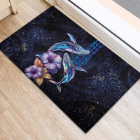 Hawaiian Whales Love Couple Rubber Doormat Hibiscus and Kakau Art Tattoo Night Sky Vibe LT03 - Polynesian Pride