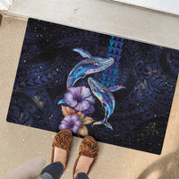 Hawaiian Whales Love Couple Rubber Doormat Hibiscus and Kakau Art Tattoo Night Sky Vibe LT03 - Polynesian Pride