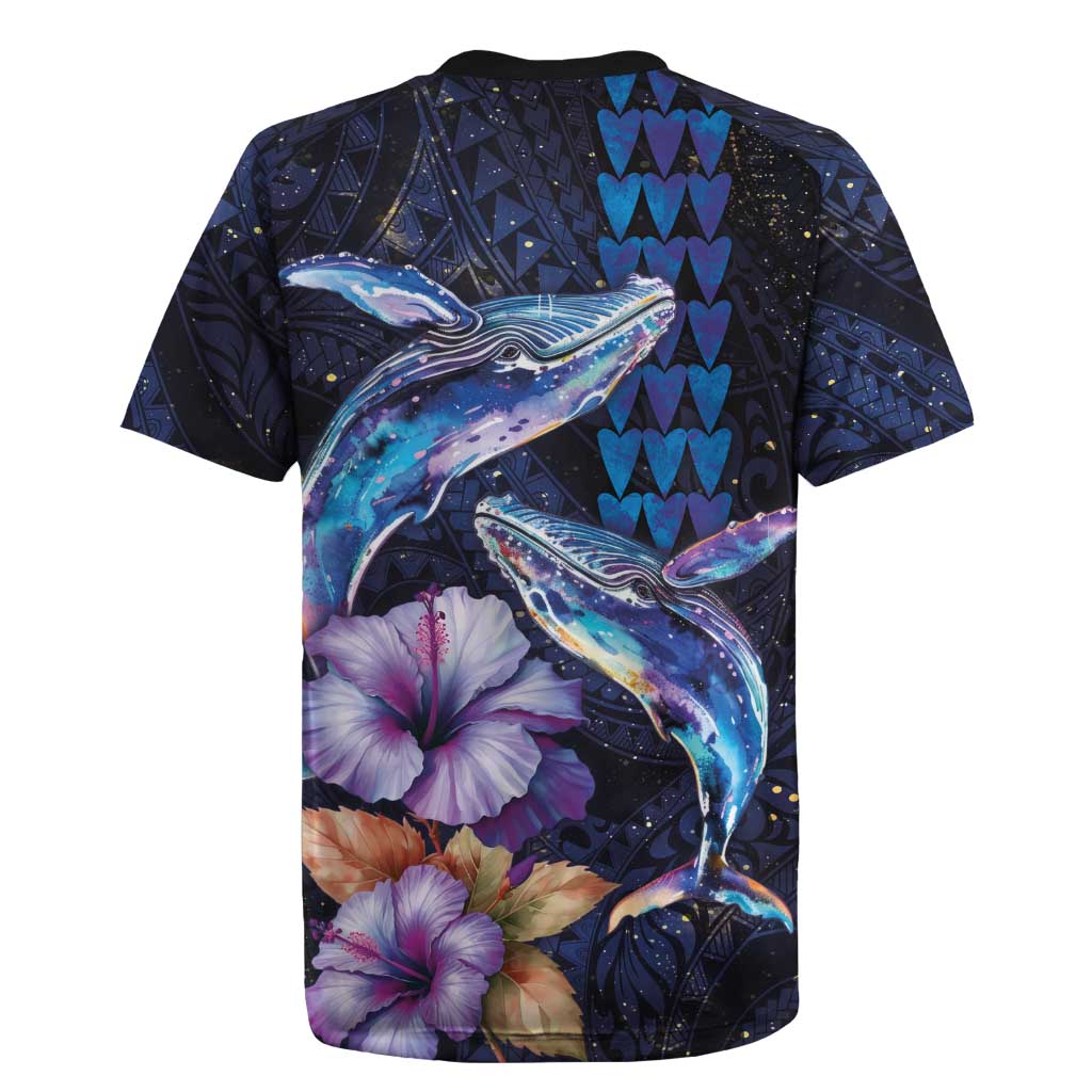 Hawaiian Whales Love Couple Rugby Jersey Hibiscus and Kakau Art Tattoo Night Sky Vibe LT03 - Polynesian Pride
