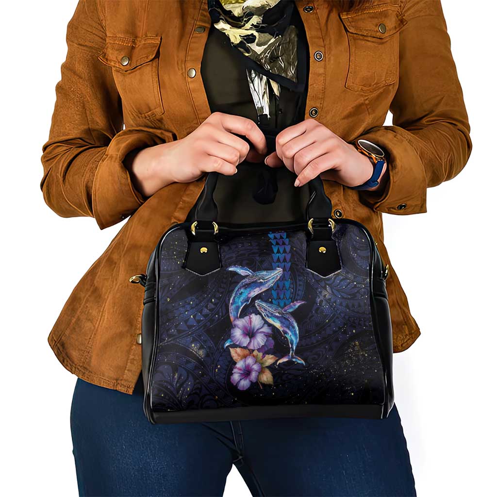 Hawaiian Whales Love Couple Shoulder Handbag Hibiscus and Kakau Art Tattoo Night Sky Vibe LT03 - Polynesian Pride