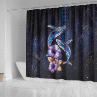 Hawaiian Whales Love Couple Shower Curtain Hibiscus and Kakau Art Tattoo Night Sky Vibe LT03 - Polynesian Pride